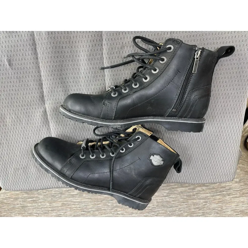 Harley-Davidson Boots Mens Size 8.5 Black Biker Ankle Lace Up Zip Vibram D93685